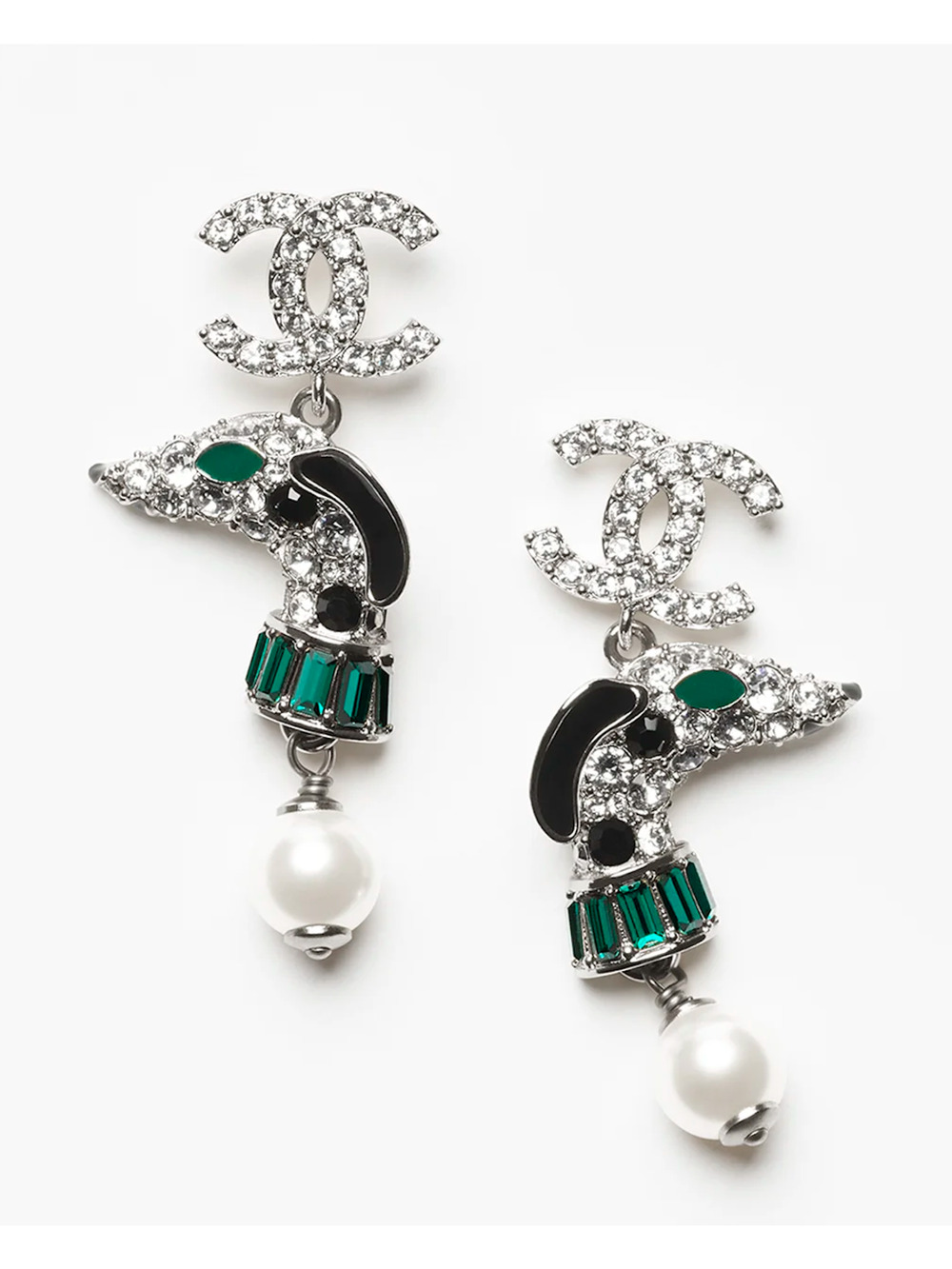 Chanel 26A Blazy Dalmatian Dog Crystal CC Logo Dangle Drop Stud Pendant Earrings